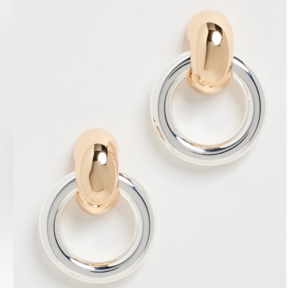House Of Harlow 1960 Two Tone Gold Silver Tone Puffy Door Knocker Earrings